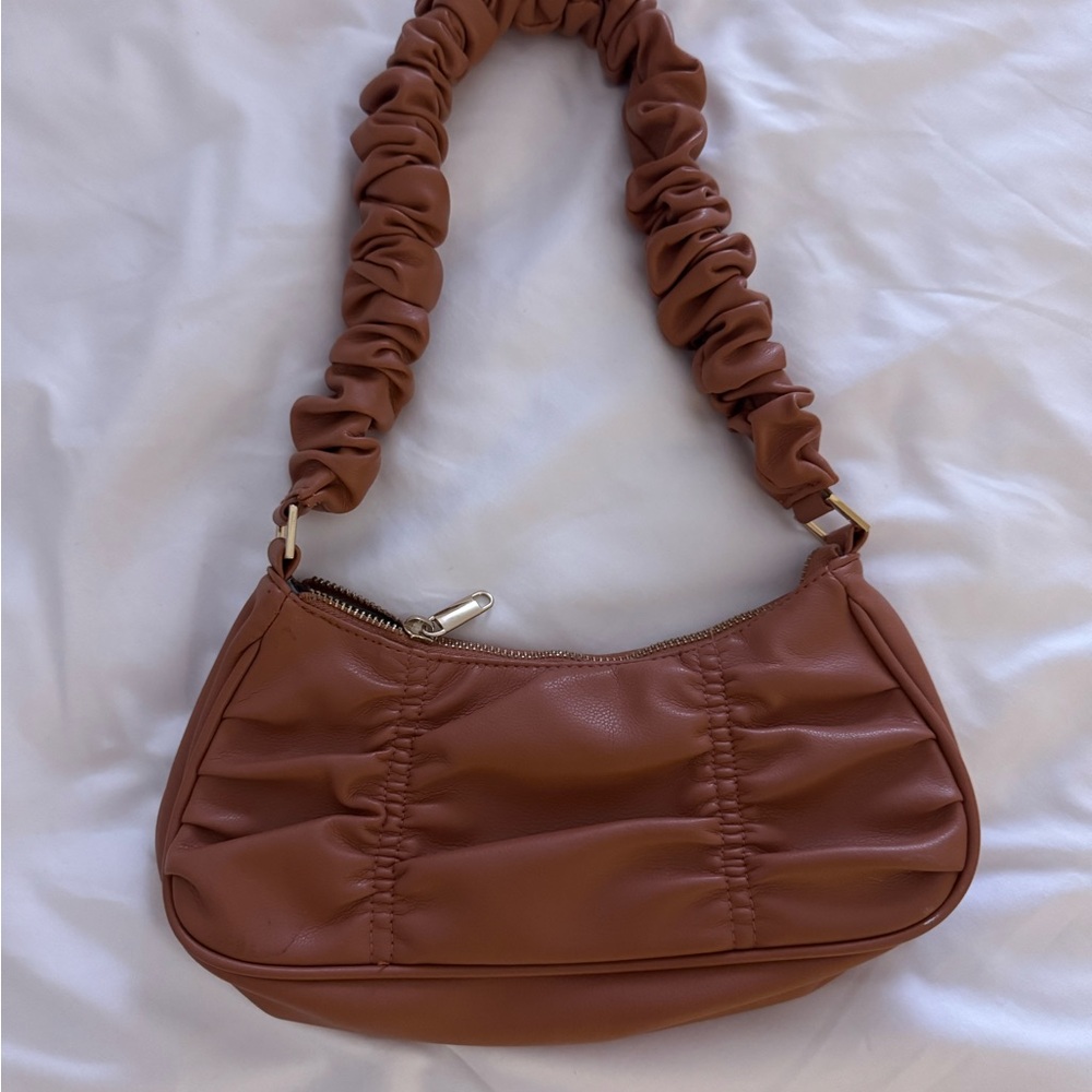 Ruched Tan Shoulder Bag